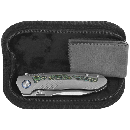 Remette RT-Kestrel Knife Gray Titanium/Green Carbon Fiber, Manual Fine Grinding Satin CPMS35VN (RTPO-A)
