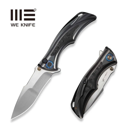 WeKnife Tighe Down Drop Point Orange Peel Gray Titanium/Rose Carbon Fiber, Hand Rubbed Satin M390 by Brian Tighe (WE24054-2)