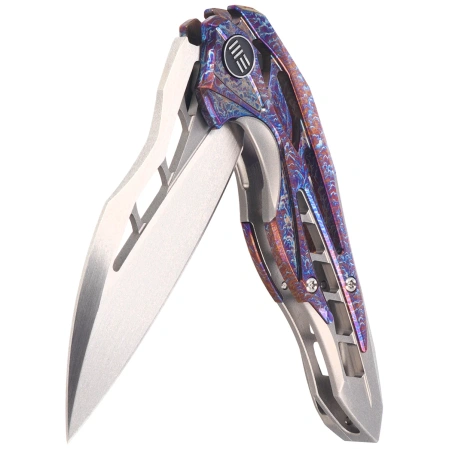 Nóż składany WeKnife Arrakis LE Gray / Flamed Titanium, Hand Rubbed Satin Vanax by Elijah Isham (906K)