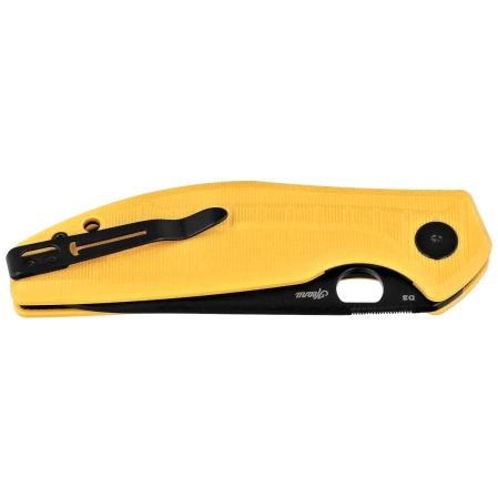 Bestechman Angry Owl Knife Yellow G10, Black PVD D2 by Keanu Alfaro (BMK12A-2)