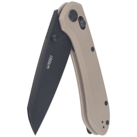 Kubey Bonza Knife Tan G10, Blackwashed 14C28N by Happy As Larry (KU446F)