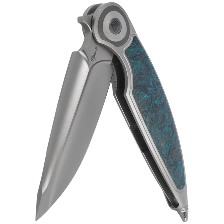 Rike Knife Viper 2 Gray Titanium / Green Carbon Fiber, Satin M398 by Richard Wu (Viper 2-B P/GrCF)