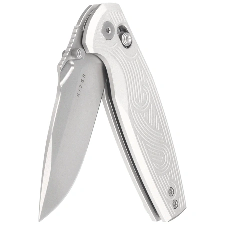 Kizer Khamsin Knife Silver Aluminum, Satin Nitro-V by Maksim Epifantsev (V3791A3)