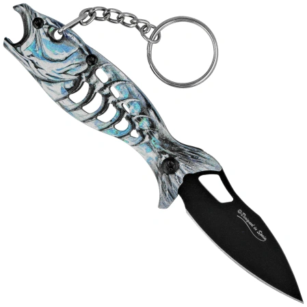 Martinez Albainox Fishing 3 Knife Key-ring Blue Aluminum, Black 3Cr13Mov (25145 BL)