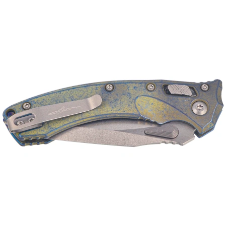 Microtech Amphibian Mini Ram-Lok S/E Marfione Select Knife Galactic Gold Slab Side Titanium, Blue Bksp, Stonewashed M390MK by Tony Marfione (137MRL-10MS15)