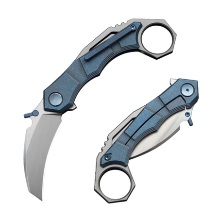 WeKnife Tayra Knife Blue Titanium, Hand Rubbed Satin M390 (WE24069-3)