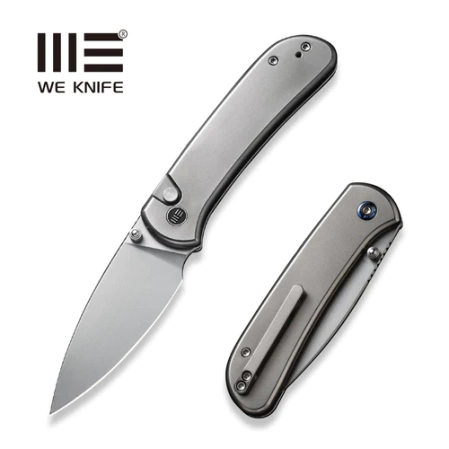 WE Knife Qubit Polished Bead Blasted Titanium, Polished Bead Blasted CPM 20CV (WE22030F-2)