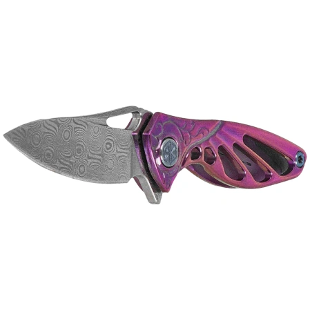 Rike Knife Mini Hummingbird Purple Titanium, Rose Damascus by Richard Wu (RK-MINI-PU)