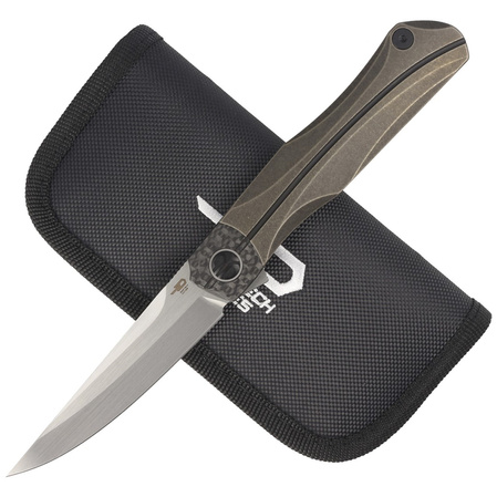 Bestech Thyra Bronze Stonewashed Titanium/Carbon Fiber, Horizontal Satin M390 by Kombou Knife (BT2106B)