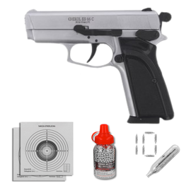 Airgun set 09: Voltran Ekol ES 66C White 4.5 mm Pistol, 1400 BBs, 10 CO₂ cartridges, 100 targets