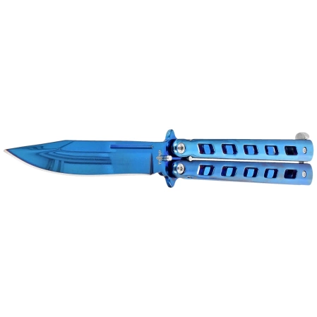 Third Decor Habitat Balisong Knife Blue Titanium Stainless Steel, Blue Titanium 420 (10967A)