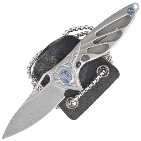 Rike Knife Mini Hummingbird Titanium, Rose Damascus by Richard Wu (RK-MINI-P)