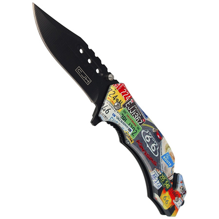 Herbertz CJH Rescue Knife motiv US Route 66, Black Blade 420 (44005)