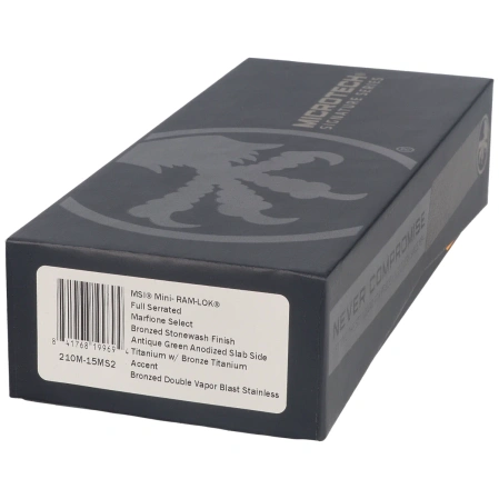 Microtech MSI Ram-Lok Mini S/E Marfione Select Knife Slab Side Antique Green Titanium, Bronze HW, Bronze F/S M390MK by Tony Marfione (210M-15MS2)