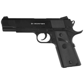 Zestaw wiatrówkowy 43: Pistolet Borner Predator Elite Blow Back 4.5 mm, 1400 BBs, 10 kapsuł CO₂, 100 tarcz