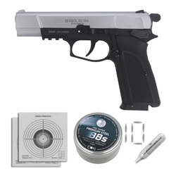 Airgun set 15: Voltran Ekol ES P66 White 4.5 mm Pistol, 1400 BBs, 10 CO₂ cartridges, 100 targets