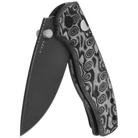 Kizer Glaux Knife Black Vortex Micarta, Gray PVD / Stonewashed 14C28N (V3801A2)