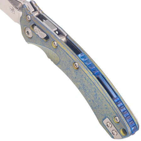 Microtech Amphibian Mini Ram-Lok S/E Marfione Select Knife Galactic Gold Slab Side Titanium, Blue Bksp, Stonewashed M390MK by Tony Marfione (137MRL-10MS15)