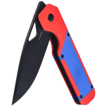 Kizer Militaw Knife Red-Blue G10, Black Nitro-V by Jonathan Styles (V3634A2)