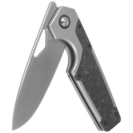 Kizer Serpentine Knife Silver Titanium / Black Carbon Fiber, Satin Elmax by Jonathan Styles (Ki3759FDA1)