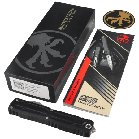 Microtech Ultratech Gen III EX-ZBP Interceptor Signature OTF Knife Black Aluminum, Stonewashed M390MK by Tony Marfione (1117EX-10S)