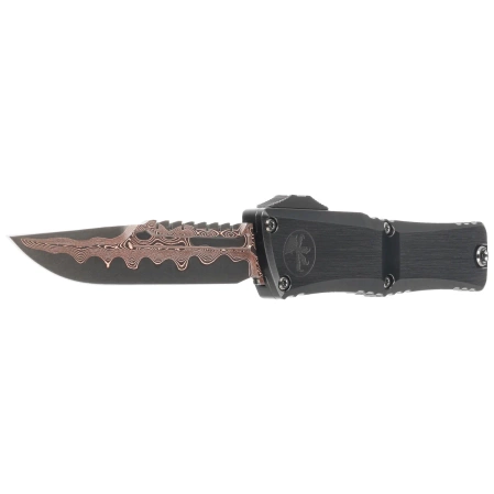 Microtech Custom Combat Troodon LT Interceptor Signature OTF Knife Black Aluminum, Baker Forge Raindrop CopperMai Damascus by Tony Marfione (1217-16MS1)
