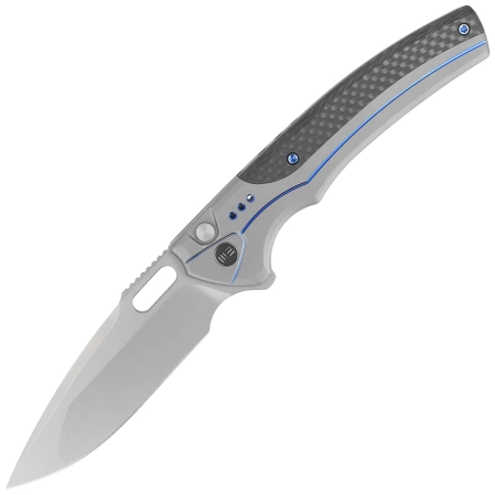 WE Knife Exciton LE No 184/205 Gray Titanium / Twill Carbon Fiber, Silver Bead Blasted CPM 20CV (WE22038A-3)