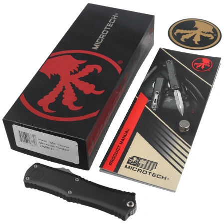 Nóż automatyczny OTF Microtech Hera II Mini Recurve S/E Black Aluminium, Stonewashed M390MK by Tony Marfione (1705M-10)