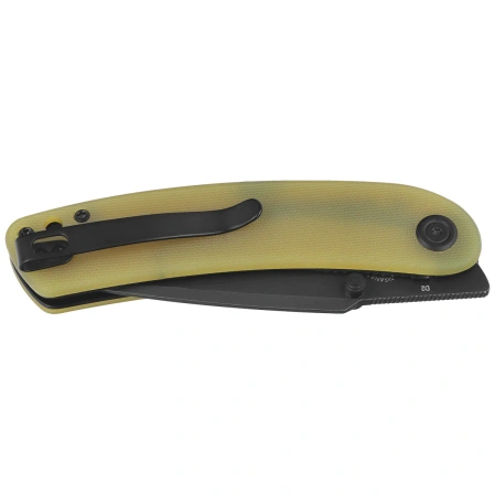 Kubey Momentum Knife Translucent Yellow G10, Blackwashed D2 by Sherif Manganas (KU344O)