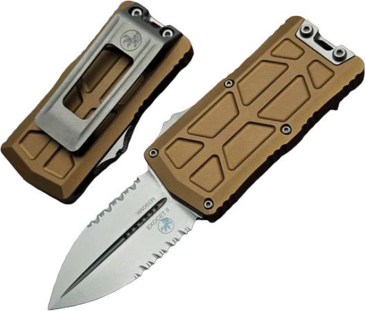 Nóż automatyczny OTF Microtech Exocet II D/E Tan Aluminum, Stonewashed P/S M390MK by Tony Marfione (1157-11TA)
