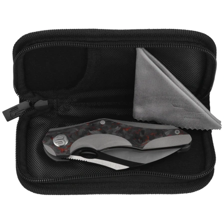 Bestech Nogard Black Titanium/Black Red Marblee Carbon Fiber, Satin/Black Stonewashed M390 by Kombou Knife (BT2105D)
