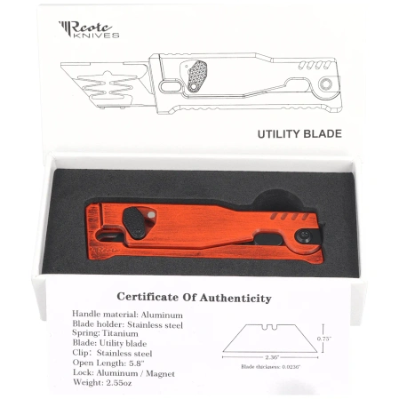 Reate EXO-U V2 Utility Knife Orange Plain Aluminum, Stainless Steel