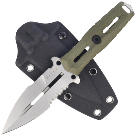 Kizer Norcross Knife Olive Green G10, Stonewashed Nitro-V by L.F (ZX-FB01A4)