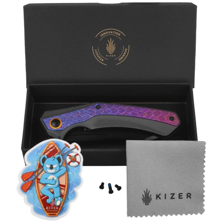 Kizer Draca Knife Crystallized Titanium / Black Aliminium, Black PVD S45VN by Mikey Carlson (Ki4751A2)