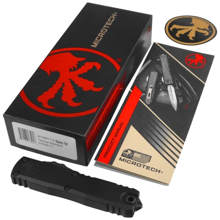 Microtech UTX-85 Gen IV T/E OTF Knife Black Aluminum, Black Tactical DLC M390MK by Tony Marfione (12334-1T)
