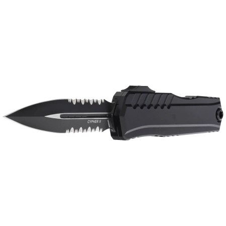 Microtech Cypher II D/E OTF Knife Black Aluminium, Black P/S M390MK by Deryk Munroe and Tony Marfione (1242-2T)