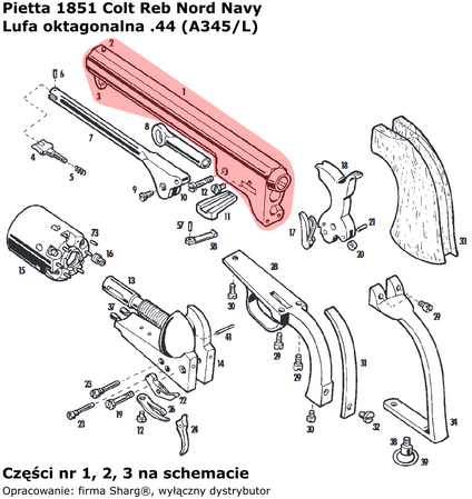 Barrel 12" Pietta 1851 Colt REB Nord Navy Carbine .44 (A345/L)