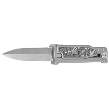 Reate Knife EXO-M OTF Gravity D/E Bead Blasted Titanium/Damascus Black-White G10, Satin Elmax