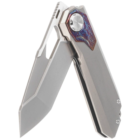 Nóż składany Remette RT-Peregrine Falcon Gray/Thunder Lightning Titanium, Hand Fine Grinding Pearlescent M390 (RTT1-G)
