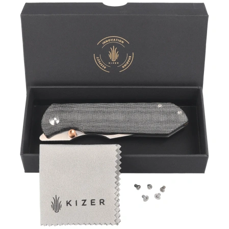 Kizer Harpoon Fold Knife Gray Titanium / Black Norplex UltreX Micarta, Satin Elmax by Maverick Customs (Ki4784A2)