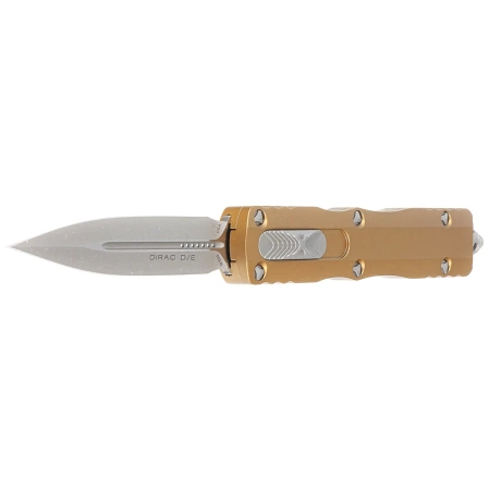 Microtech Dirac D/E Tan Aluminum OTF Knife, Apocalyptic M390 by Tony Marfione (225-10APTA)