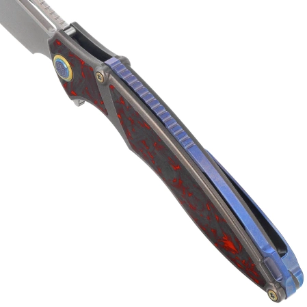 Nóż składany Rike Knife RK1902-R/CF Grey Titanium / Red Carbon Fiber, Bead Blasted M390