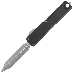 Microtech Ultratech Gen IV Spartan OTF Knife Black Topographic Deep Engraved Aluminium, Apocalyptic M390MK by Tony Marfione (12234TP-10AP)