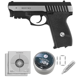 Airgun Set 45: Borner Panther 801 4.5 mm Air Pistol, 1400 BBs, 10 CO₂ Cartridges, 100 Targets