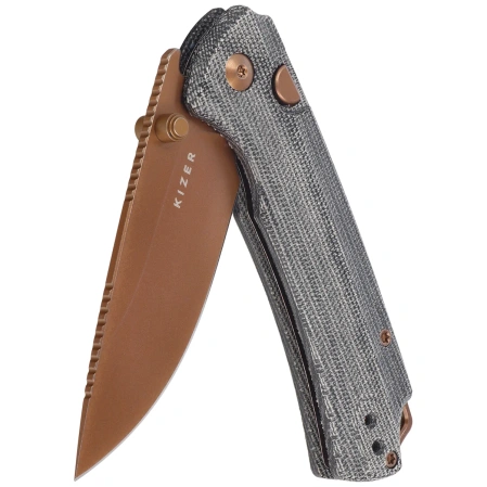 Nóż składany Kizer T1 BD Gray Norplex UltreX Micarta, Sunset Metal PVD Nitro-V by Uli Hennicke (V3490.2BA2)