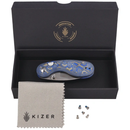 Kizer Microbe Knife Multicolored Micarta w/ Vortex , Satin 14C28N by Maksim Epifantsev (V2742A6)