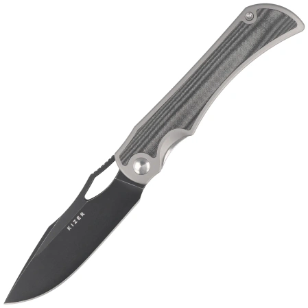 Kizer Allure Knife Silver Titanium / Black Norplex UltreX Micarta, Black Stonewashed S45VN by Johan Jordaan (Ki4763LDA2)