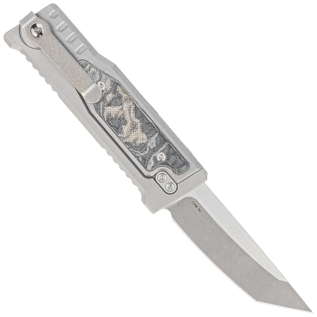 Nóż grawitacyjny Reate Mini EXO OTF Gravity T/E Bead Blasted Titanium/Burl Linen Micarta, Stonewashed CPM 3V