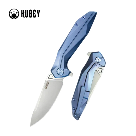 Kubey Nova Frame Lock Knife Blue Titanium, Beadblasted 14C28N (KB235C)