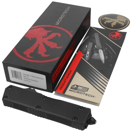 Nóż automatyczny OTF Microtech Scarab II Gen III Executive D/E Black Aluminium, Tactical Black DLC M390MK by Tony Marfione (1175-1T)